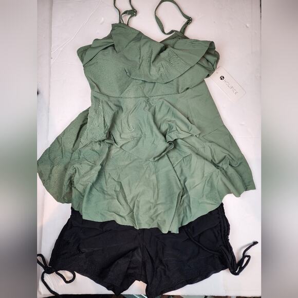 New Olive Green Black Swimsuit with Shorts Tankini Modest Bathing Suit Size XS - Picture 9 of 12